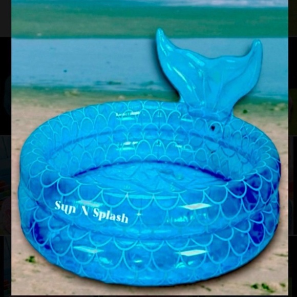 Sun N Splash Small Inflatable Blue 35” Diameter Outdoor Pool- Mermaid Tail - Picture 2 of 7